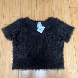 Tru Luv Little Mass black shaggy short sleeve sweater 🖤NWT